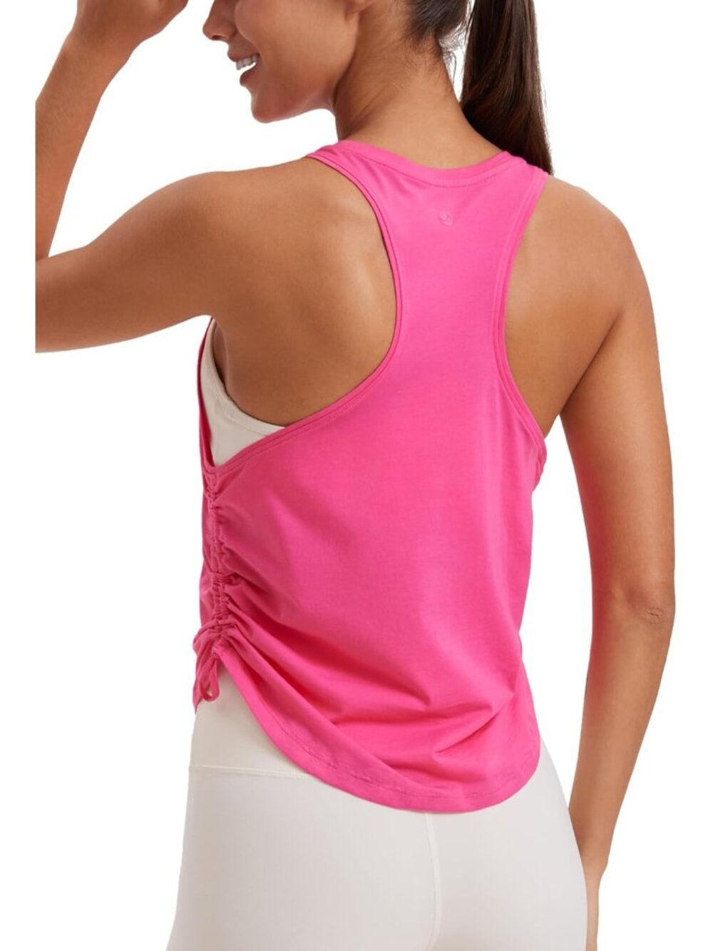 〽️ Women's Sonic Pink Sleeveless Crew Neck Ruched Athletic Racerback Tank Tops